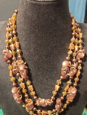 Multi-Strand Brown & Gold Glass & ACRYLIC  Beaded Necklace - Women